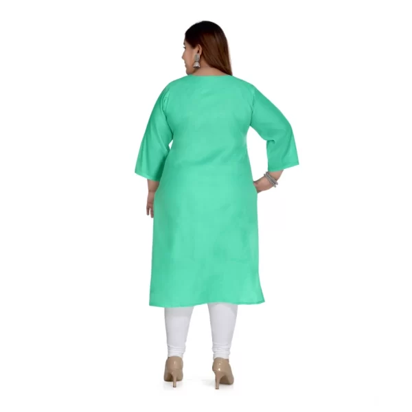 Women's Casual 3/4th Sleeve Rayon Mirror Embroidered Straight Kurti (Green)