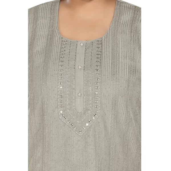 Women's Casual 3/4th Sleeve Imported Fabric Self Embroidered Straight Kurti With Lining (Grey)