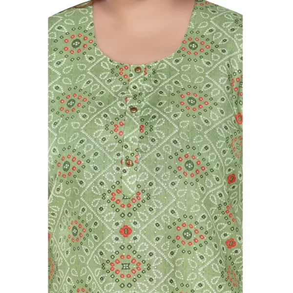Women's Casual 3/4th Sleeve Rayon Golden Foil Printed Straight Kurti (Pista Green)