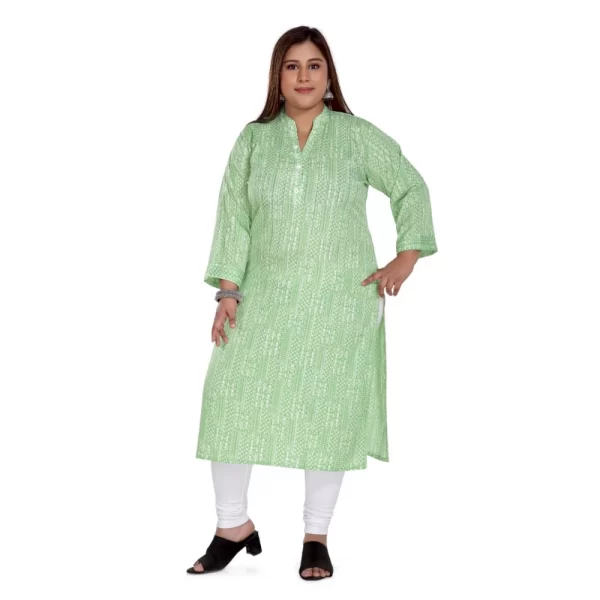 Women's Casual 3/4th Sleeve Imported Synthetix Full printed Straight Kurti (Pista Green)