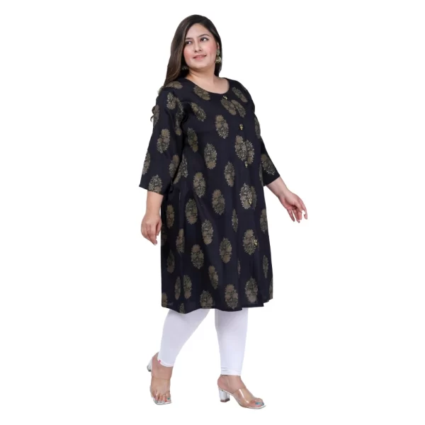 Women's Office wear Golden Foil Capsule A-Line Kurti (Black)