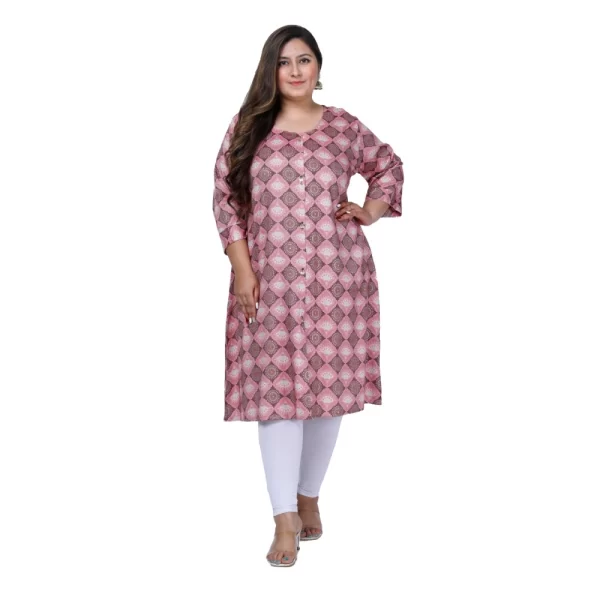Women's Office wear Golden Foil Capsule A-Line Kurti (Pink)