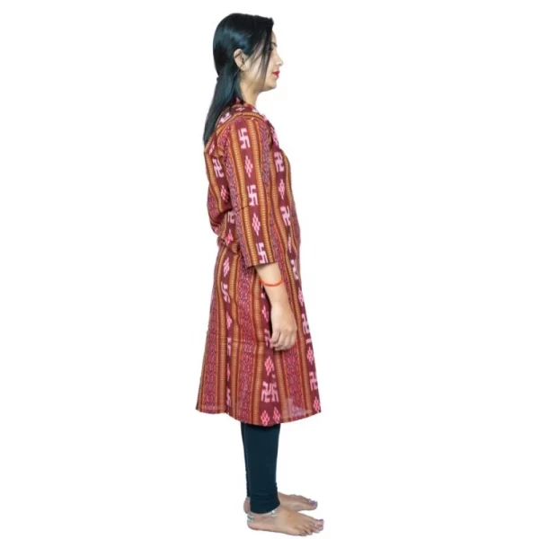 Women's Sambalpuri Certified Handloom Pure Cotton Straight Kurti (Maroon)