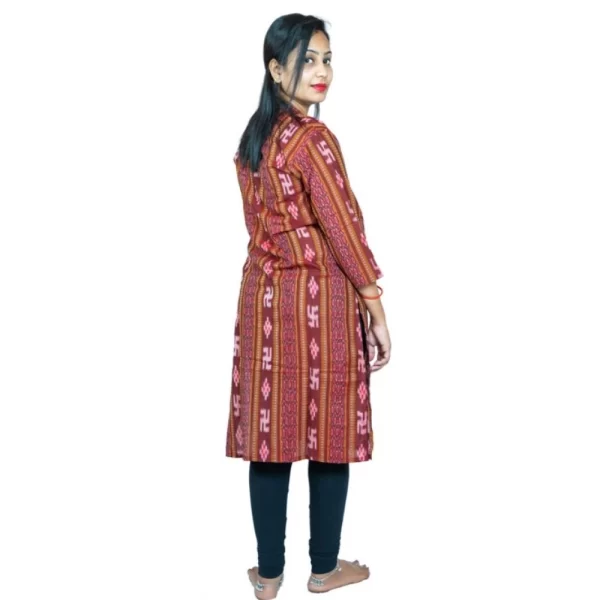 Women's Sambalpuri Certified Handloom Pure Cotton Straight Kurti (Maroon)