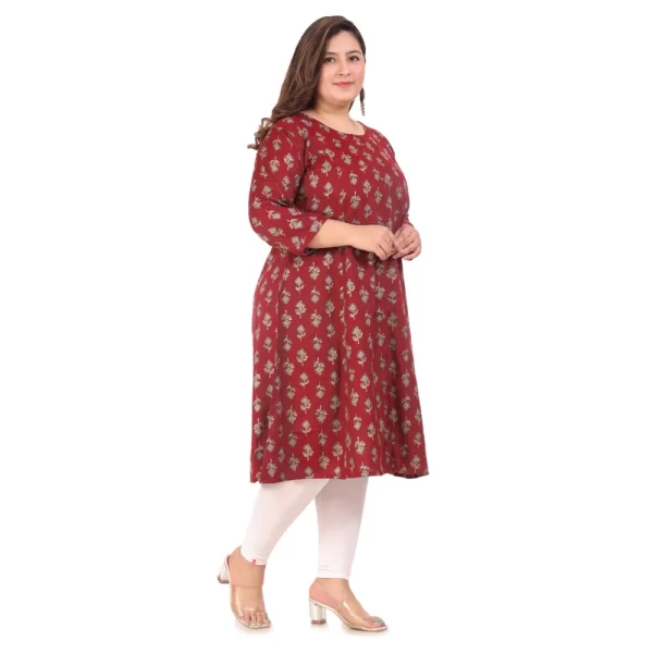 Women's Office wear Floral Printed Capsule Princess Cut Kurti (Maroon)