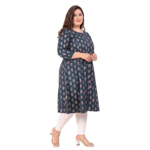 Women's Office wear Floral Printed Capsule Princess Cut Kurti (Green)