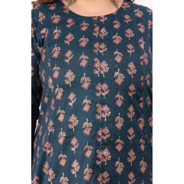 Women's Office wear Floral Printed Capsule Princess Cut Kurti (Green)