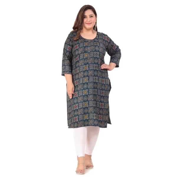 Women's Office wear Designer Printed Capsule Straight Kurti (Dark Green)
