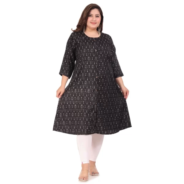 Women's Office wear Floral Printed Capsule A-Line Kurti (Black)
