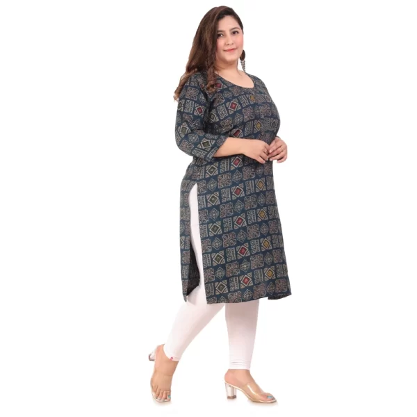 Women's Office wear Designer Printed Capsule Straight Kurti (Dark Green)