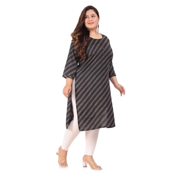 Women's Office wear Stripe Capsule Straight Kurti (Black)