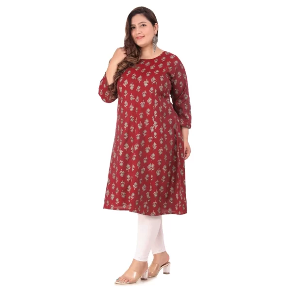 Women's Office wear Floral Printed Capsule Princess Cut Kurti (Maroon)