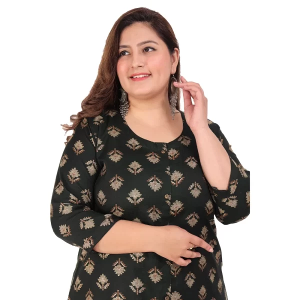 Women's Office wear Floral Printed Capsule A-Line Kurti (Green)