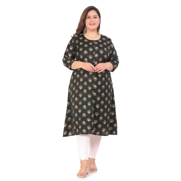 Women's Office wear Floral Printed Capsule A-Line Kurti (Green)