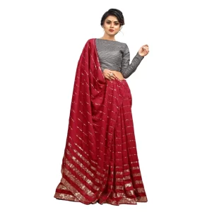 Generic Women’s Vichitra Saree with Blouse (Red, 5-6 Mtrs)