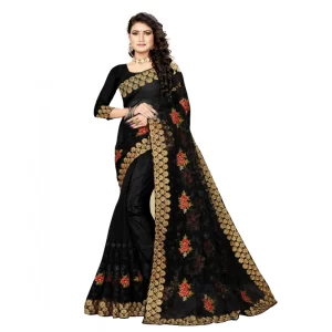 Women’s Net Saree With Blouse (Black, 5-6Mtrs)
