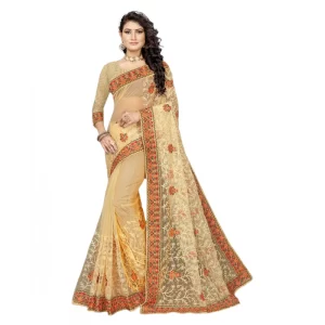 Women’s Net Saree With Blouse (Chiku, 5-6Mtrs)