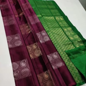 Women’s Borderless Kanjivaram Silk Sarees With Unstitched Blouse (Brown)