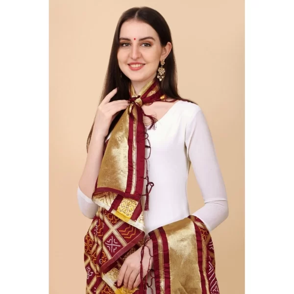 Generic Women's Silk Pure weaving Work Duppatta (Maroon, Length: 2-2.3 Mtrs)