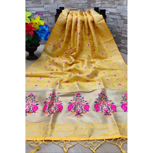 Women's Silk Pure Zari weaving Duppatta (Mustard Yellow, Length: 2-2.3 Mtrs)