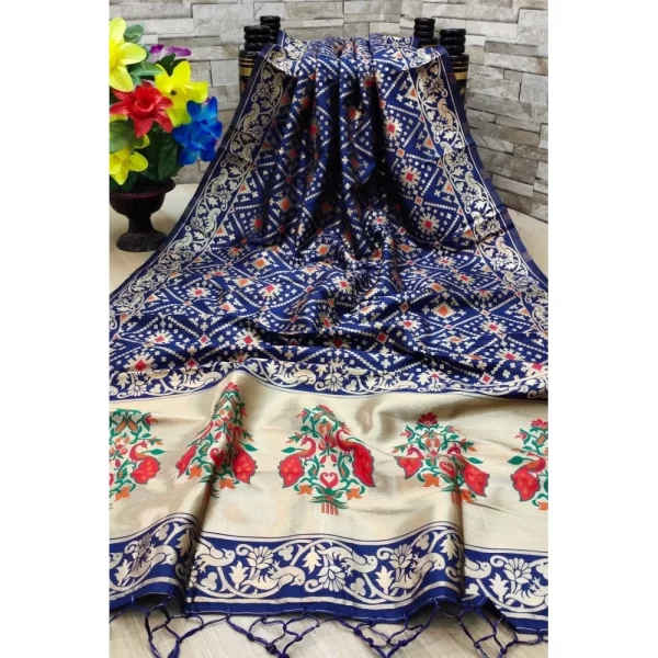 Women's Silk Pure Zari weaving Duppatta (Navy Blue, Length: 2-2.3 Mtrs)