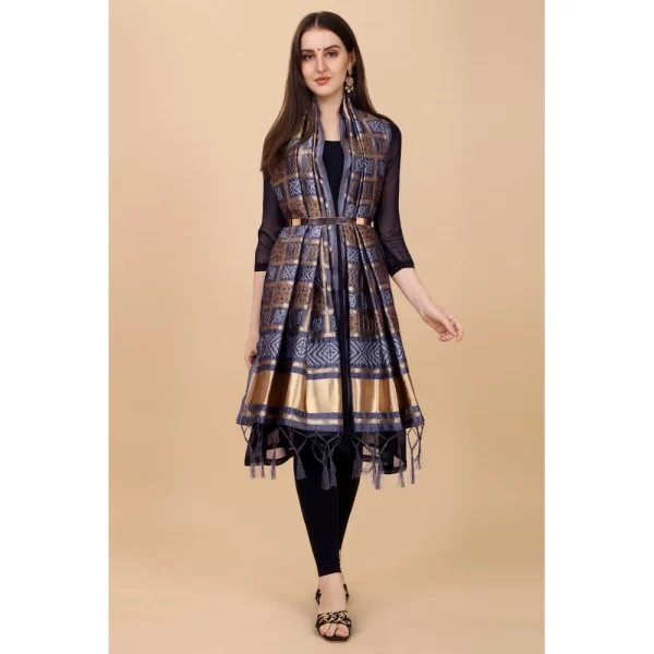Generic Women's Silk Pure weaving Work Duppatta (Grey, Length: 2-2.3 Mtrs)