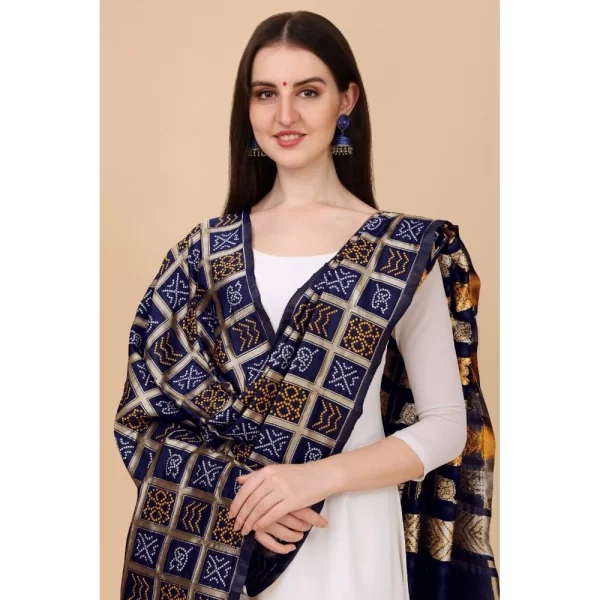 Women's Silk Pure weaving Work Duppatta (Navy Blue, Length: 2-2.3 Mtrs)