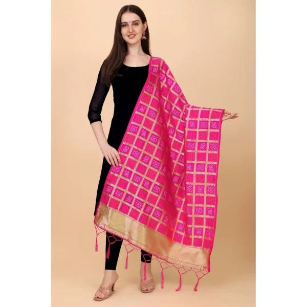 Women's Silk Pure weaving Work Duppatta (Pink, Length: 2-2.3 Mtrs)