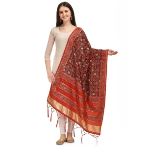 Generic Women’s Silk Pure Zari weaving Duppatta (Maroon, Length: 2-2.3 Mtrs)