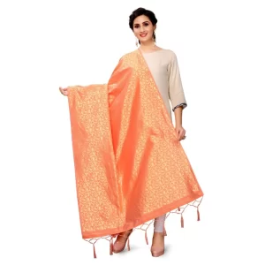 Generic Women’s Silk Pure weaving Work Duppatta (Orange, Length: 2-2.3 Mtrs)