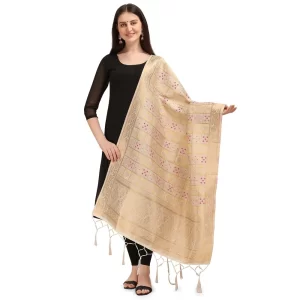 Generic Women’s Silk Pure weaving Work Duppatta (Off White, Length: 2-2.3 Mtrs)