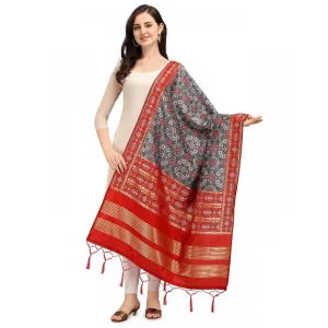 Generic Women’s Silk Pure weaving Work Duppatta (Grey, Length: 2-2.3 Mtrs)