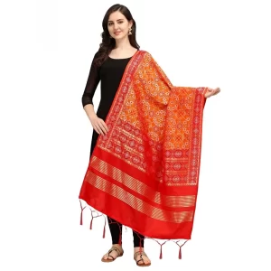 Generic Women’s Silk Pure weaving Work Duppatta (Orange, Length: 2-2.3 Mtrs)