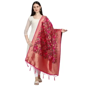 Generic Women’s Silk Pure Zari weaving Duppatta (red, Length: 2-2.3 Mtrs)