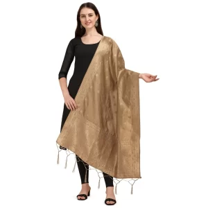 Generic Women’s Silk Pure Zari weaving Duppatta (Beige, Length: 2-2.3 Mtrs)