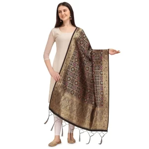 Generic Women’s Silk Pure weaving Work Duppatta (Navy Blue, Length: 2-2.3 Mtrs)