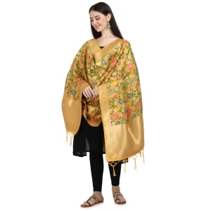 Generic Women’s Silk Pure Zari weaving Duppatta (Yellow, Length: 2-2.3 Mtrs)
