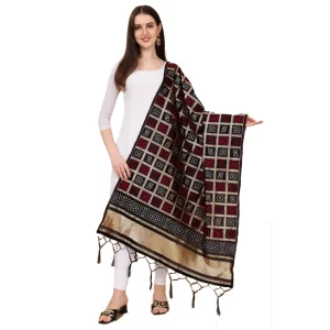 Generic Women’s Silk Pure weaving Work Duppatta (Black, Length: 2-2.3 Mtrs)
