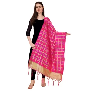 Generic Women’s Silk Pure weaving Work Duppatta (Pink, Length: 2-2.3 Mtrs)