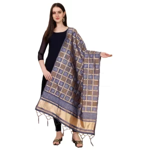Generic Women’s Silk Pure weaving Work Duppatta (Grey, Length: 2-2.3 Mtrs)
