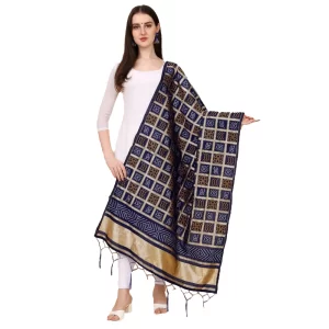 Generic Women’s Silk Pure weaving Work Duppatta (Navy Blue, Length: 2-2.3 Mtrs)