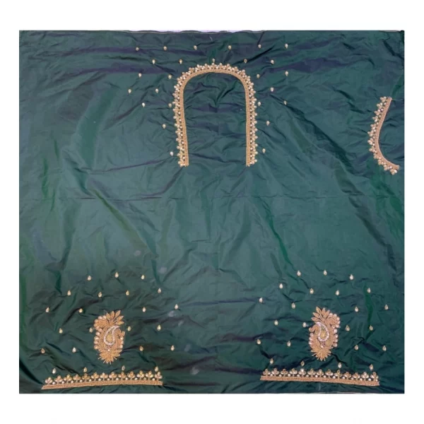 Generic Women's Cotton Silk Embroidered Unstitched Blouse Piece (Dark Green, 80-100 cm)