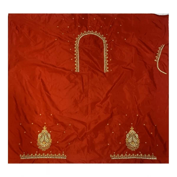 Generic Women's Cotton Silk Embellished Unstitched Blouse Piece (Red, 80-100 cm)