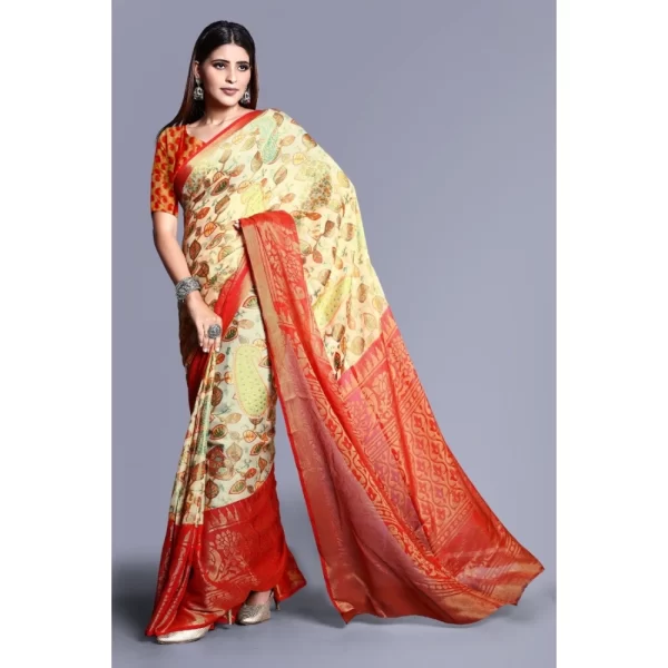 Women's Viscose Rayon Printed Saree With Unstitched Blouse (Red)