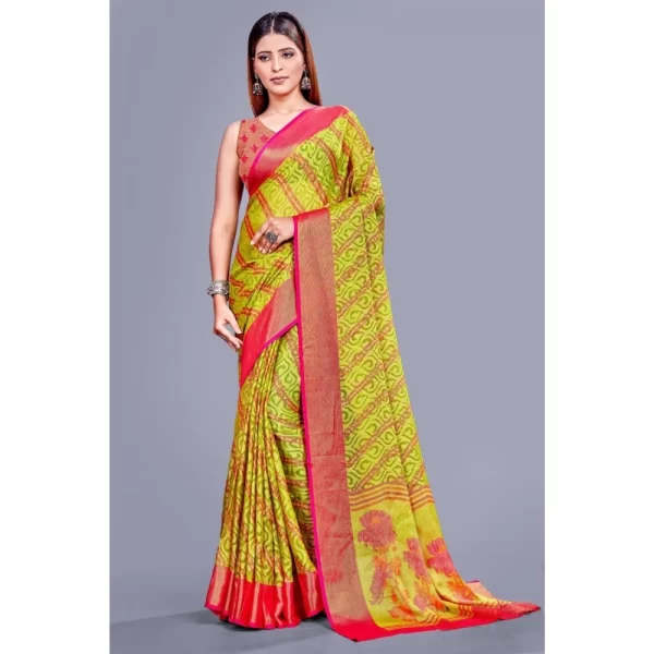 Women's Viscose Rayon Printed Saree With Unstitched Blouse (Green)