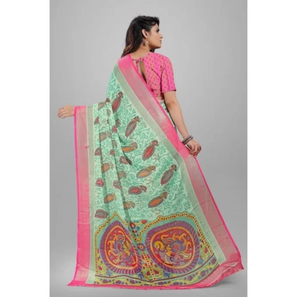 Women's Viscose Rayon Printed Saree With Unstitched Blouse (Teal)