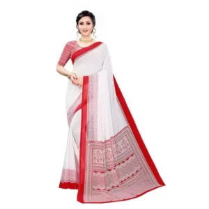 Women’s Georgette Printed Saree With Unstitched Blouse (Red)