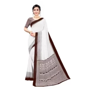 Women’s Georgette Printed Saree With Unstitched Blouse (Coffee)