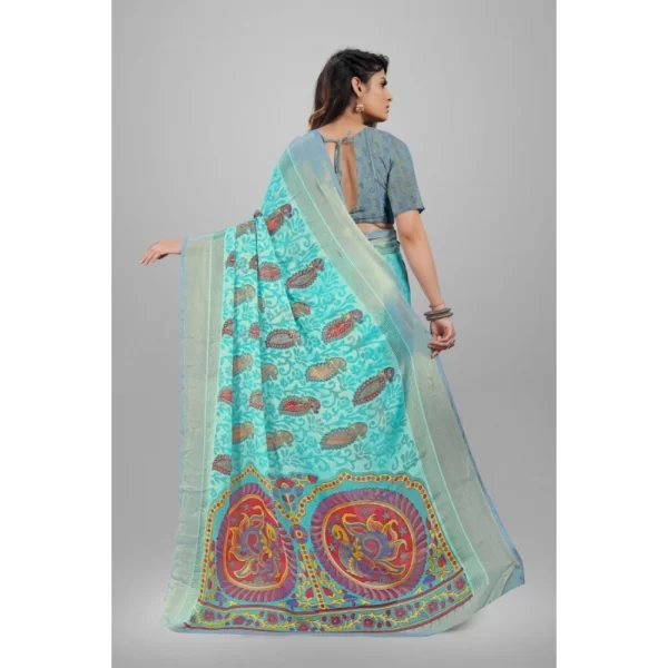 Women's Viscose Rayon Printed Saree With Unstitched Blouse (Sky Blue)