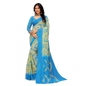 Women’s Georgette Printed Saree With Unstitched Blouse (Skyblue)